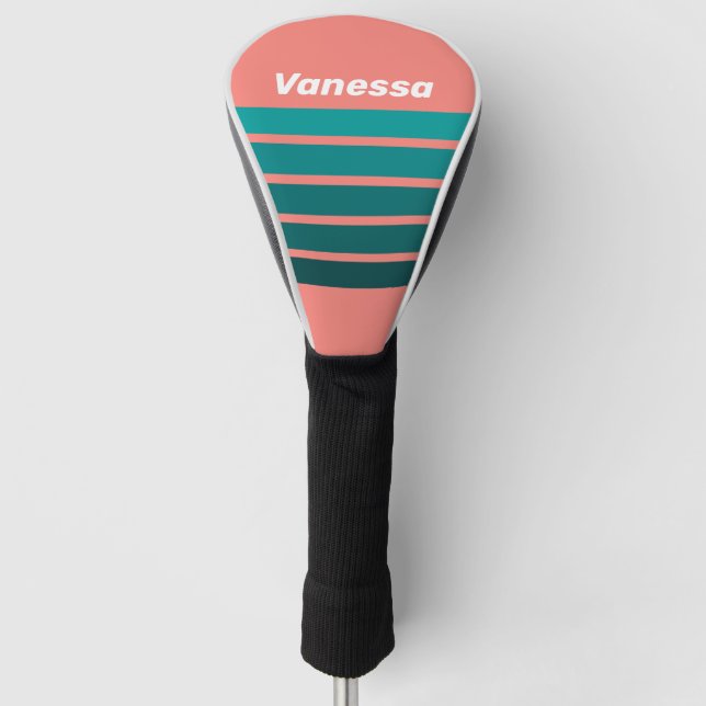 Flamingo Aqua Across Striping with Name Golf Headcover (Vorderseite)