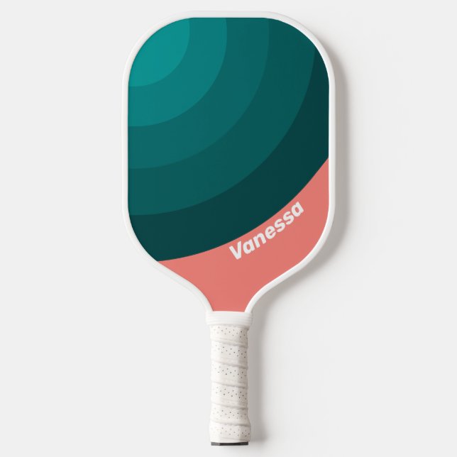 Flamingo Aqua Circle Stripe with Name Pickleball Schläger (Vorderseite)