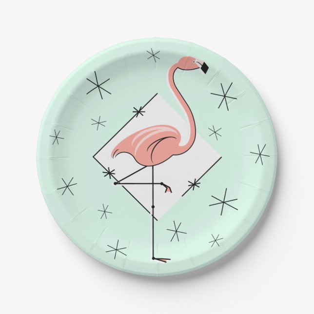 Flamingo Aqua-Diamantpapierplatte Pappteller (Vorderseite)