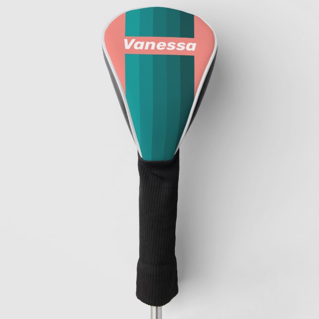 Flamingo Aqua Pin Stripes with Name Golf Headcover (Vorderseite)