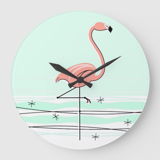 Flamingo Aqua rund Große Wanduhr (Vorderseite)