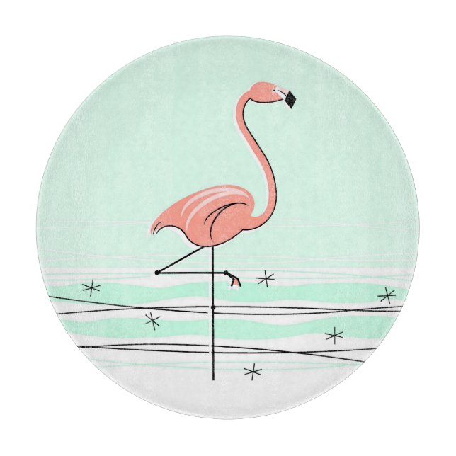 Flamingo Aqua Schneidebrett rund (Vorderseite)