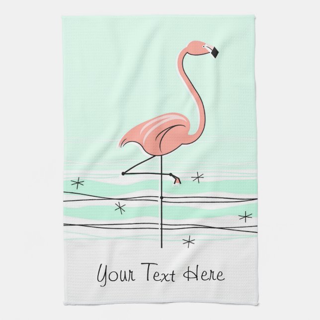 Flamingo Aqua Text Küchentuch (Vertikal)