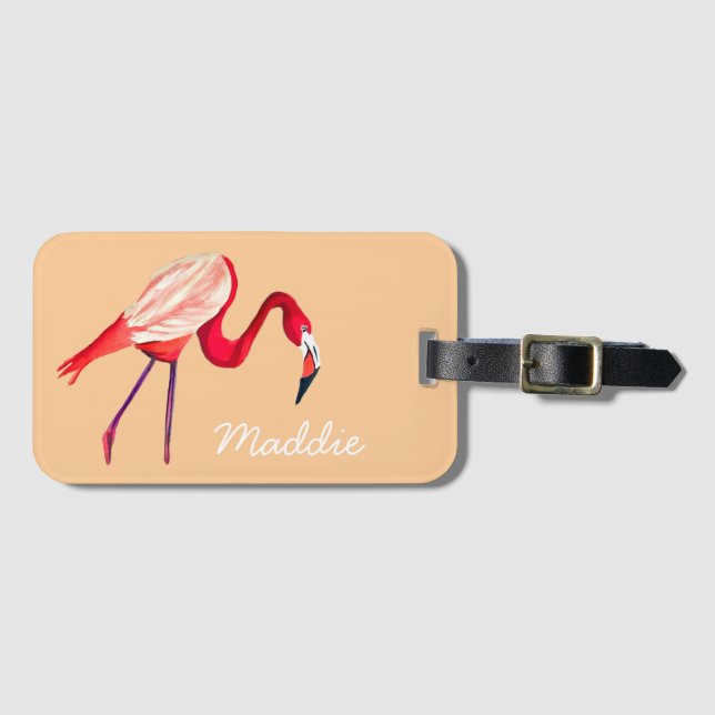 Flamingo Aquarell hübsche Kunst Gepäckanhänger (Vorderseite (Horizontal))