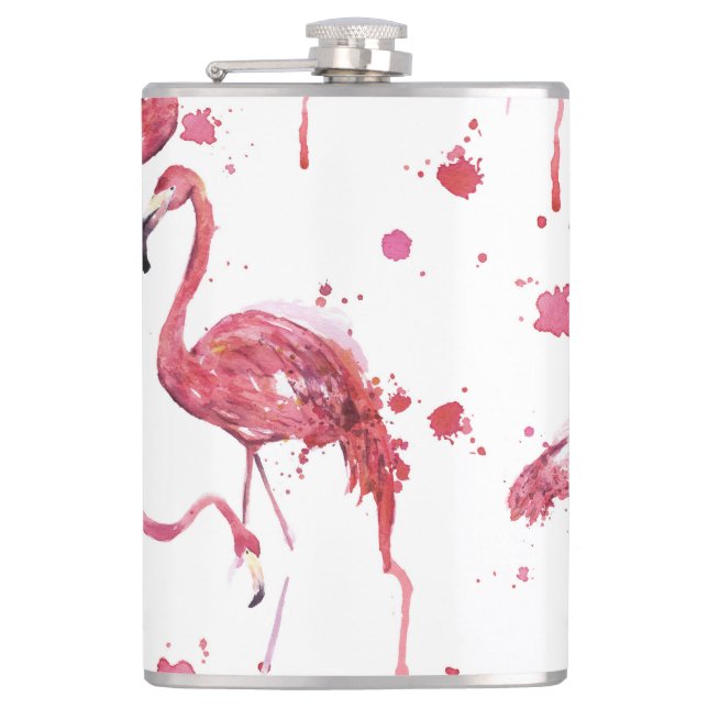 Flamingo Aquarellmuster, lebendiges Design. Flachmann (Vorderseite)