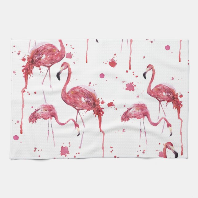 Flamingo Aquarellmuster, lebendiges Design. Geschirrtuch (Horizontal)