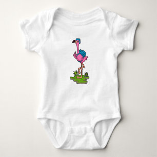 Flamingo as Hiker with Backpack Baby Strampler