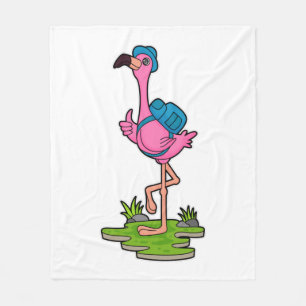Flamingo as Hiker with Backpack Fleecedecke