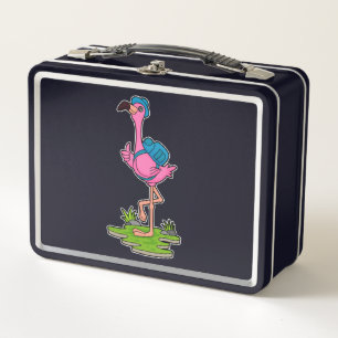 Flamingo as Hiker with Backpack Metall Brotdose