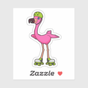 Flamingo as Skater with Roller skates & Helmet Aufkleber