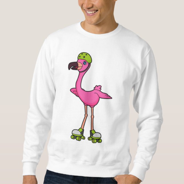 Flamingo as Skater with Roller skates & Helmet Sweatshirt (Vorderseite)