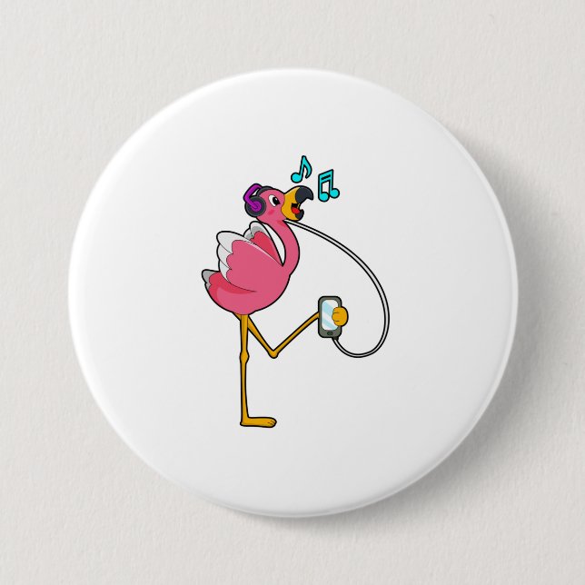 Flamingo at Music with Headphone Button (Vorderseite)