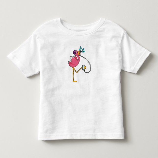 Flamingo at Music with Headphone Kleinkind T-shirt (Vorderseite)