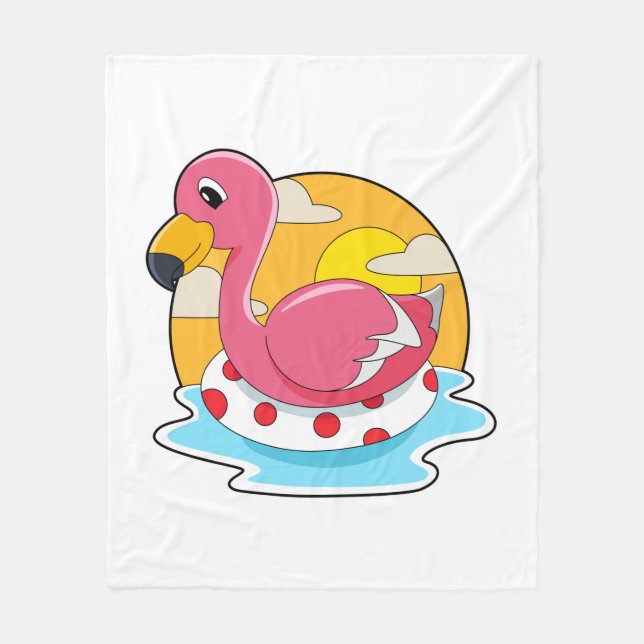 Flamingo at Swimming with Lifebuoy Fleecedecke (Vorderseite)