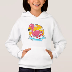 Flamingo at Swimming with Lifebuoy Hoodie