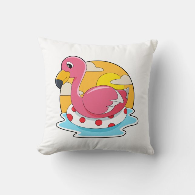 Flamingo at Swimming with Lifebuoy Kissen (Vorderseite)