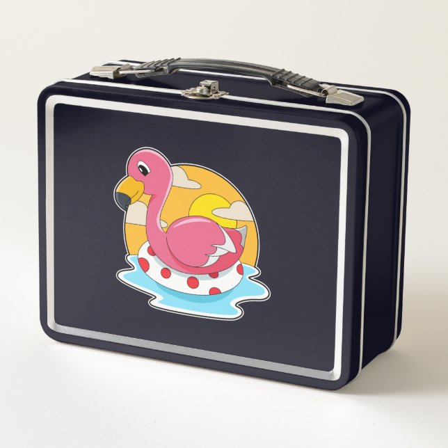 Flamingo at Swimming with Lifebuoy Metall Brotdose (Vorderseite)