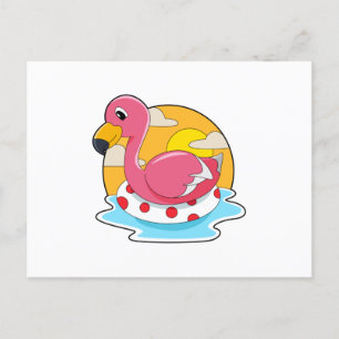 Flamingo at Swimming with Lifebuoy Postkarte
