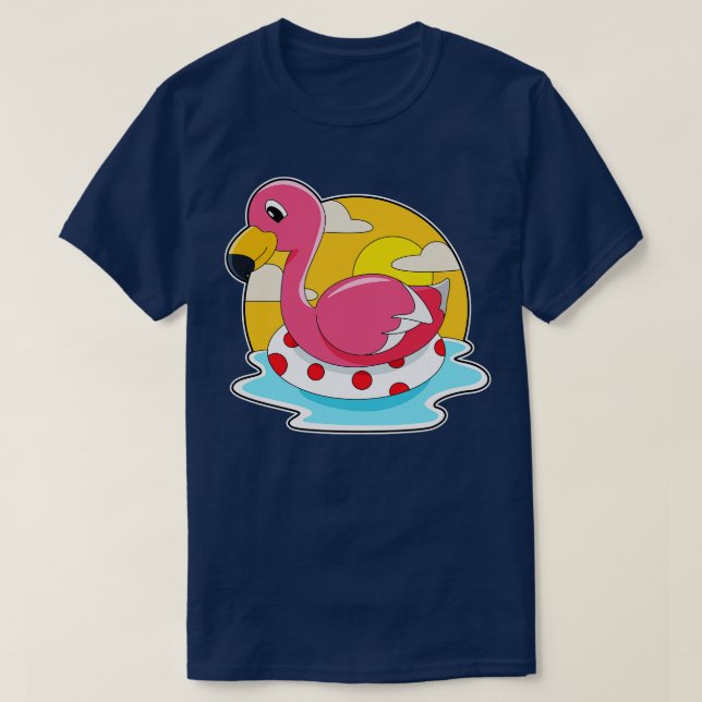 Flamingo At Swimming With Lifebuoy  T-Shirt (Design vorne)