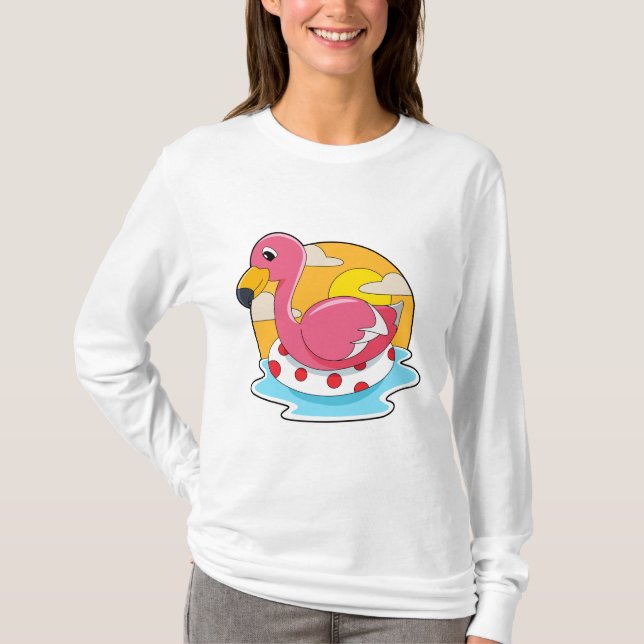 Flamingo at Swimming with Lifebuoy T-Shirt (Vorderseite)
