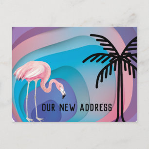 Flamingo auf abstrakten Gradientenformen Neue Adre Ankündigungspostkarte