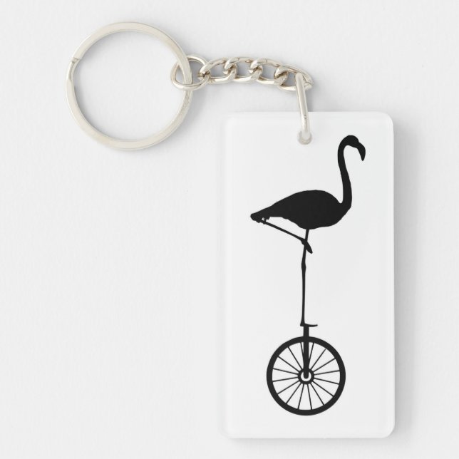 Flamingo auf einer Rad-schrulligen Silhouette Schlüsselanhänger (Vorderseite)