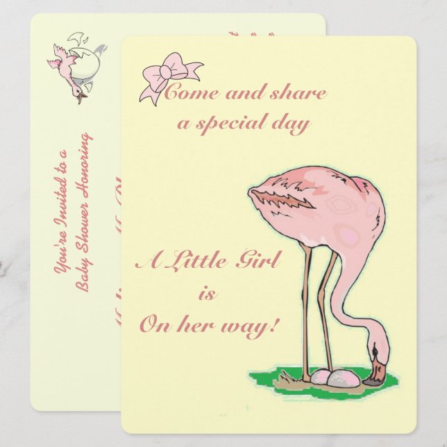 Flamingo auf gelbem Baby Einladung (Vorne/Hinten)