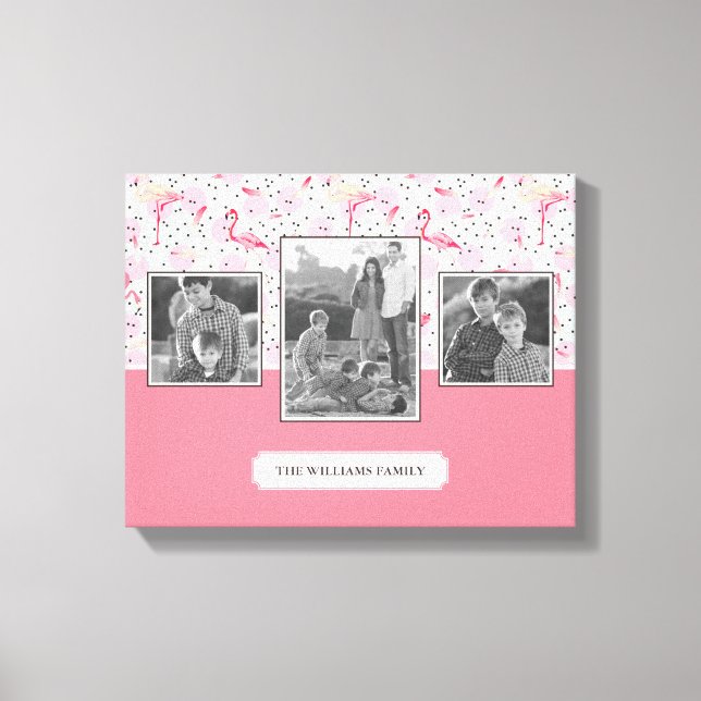 Flamingo auf Polka Dots | Fotos mit Text Leinwanddruck (Vorderseite)