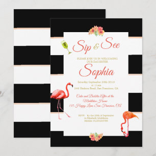Flamingo Baby Black Pink Strip Sipe und sehen Sie Einladung