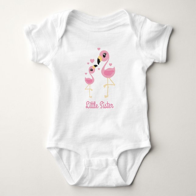 Flamingo Baby Dusche Niedlich Tropical Little Sist Strampler (Vorderseite)