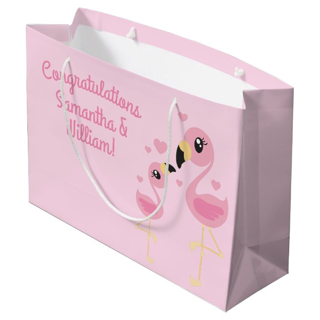 Flamingo Baby Dusche Niedlich tropische Große Geschenktüte (Rückseite Schrägansicht)