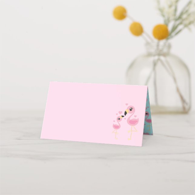 Flamingo Baby Dusche Niedlich tropische Platzkarte (Vorderseite)