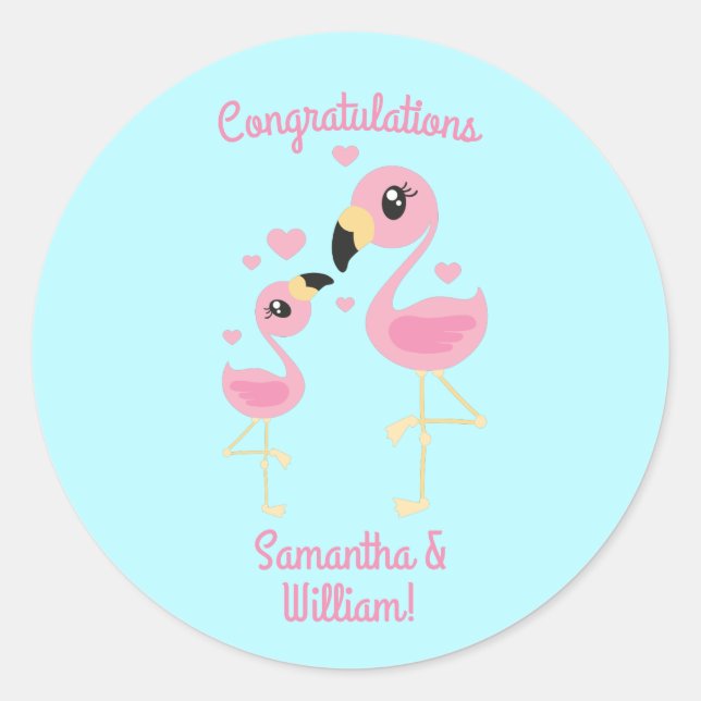 Flamingo Baby Dusche Niedlich tropische Runder Aufkleber (Vorderseite)