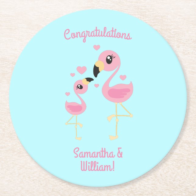 Flamingo Baby Dusche Niedlich tropische Runder Pappuntersetzer (Vorderseite)