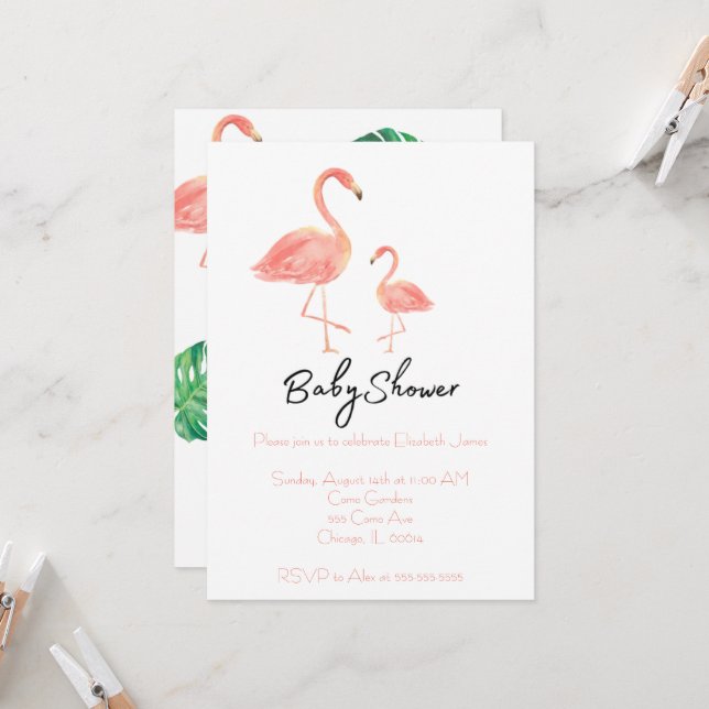Flamingo Baby Shower Invites Einladung (Vorderseite/Rückseite Beispiel)