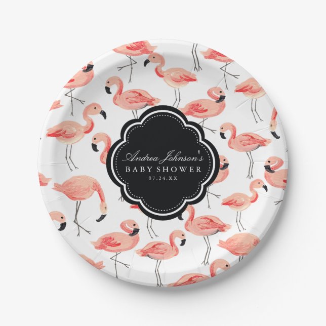 Flamingo Baby Shower Pappteller (Vorderseite)
