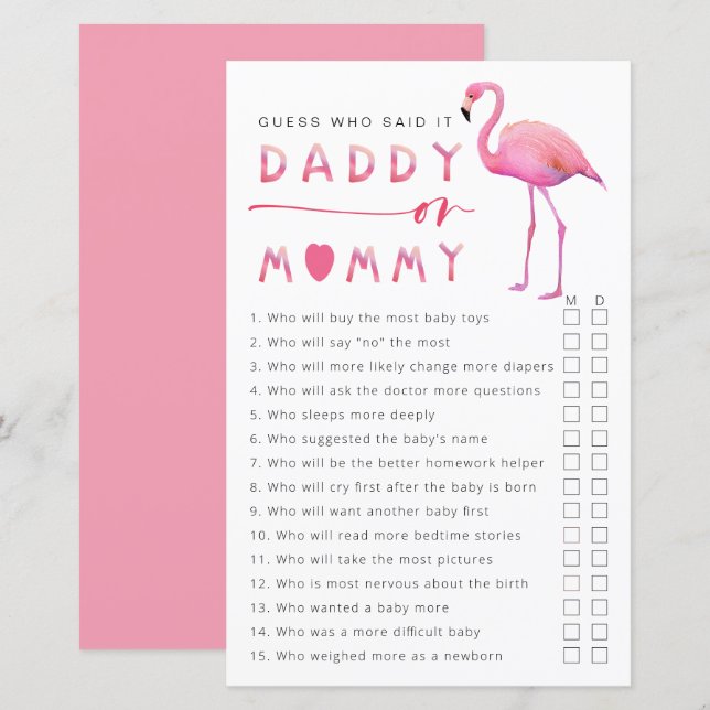 Flamingo Baby Showraten, die sagte, es Spiel (Vorne/Hinten)