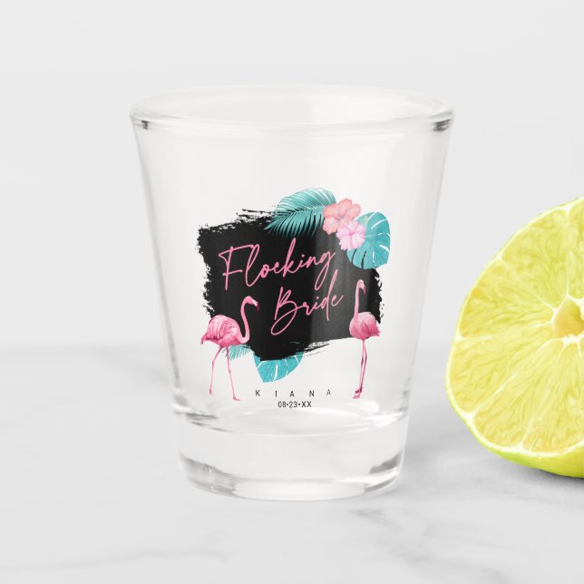 Flamingo Bachelorette Flocking Bride ID930 Schnapsglas (Vorderseite)