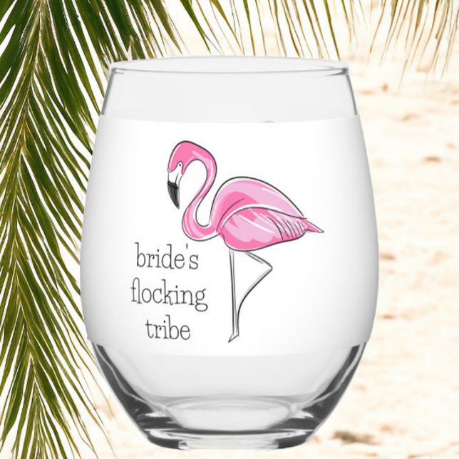 Flamingo Bachelorette Flocking Tribe Personalisier Weinglas Ohne Stiel (Von Creator hochgeladen)