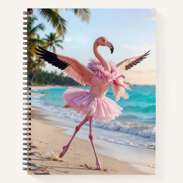 Flamingo Ballerina In a Pink Tutu On the Beach Notizbuch (Vorderseite)