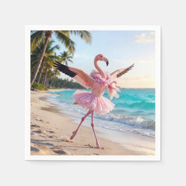 Flamingo Ballerina In a Pink Tutu On the Beach Serviette (Vorderseite)