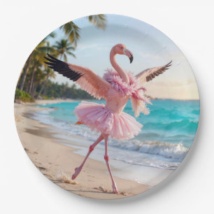 Flamingo-Ballerina in einem rosa Tutu am Strand Pappteller
