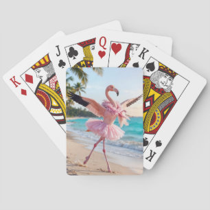 Flamingo-Ballerina in einem rosa Tutu am Strand Spielkarten