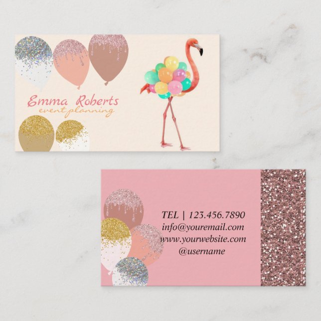Flamingo Balloons Moderne Veranstaltungsplanung Visitenkarte (Vorne/Hinten)