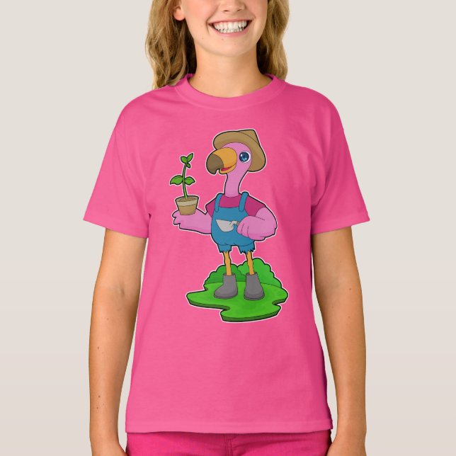 Flamingo Bauer Pflanze T-Shirt (Vorderseite)