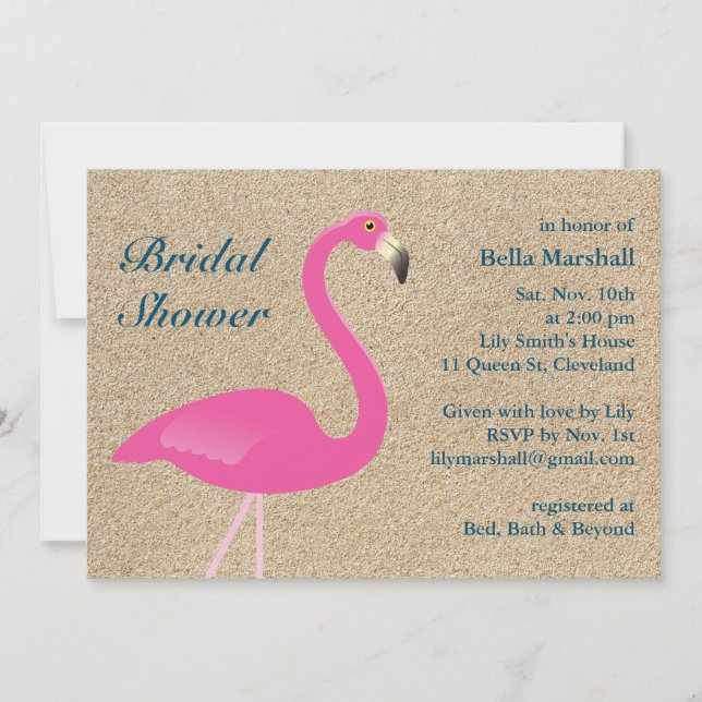 Flamingo Beach Bridal Dusche Einladung (Vorderseite)