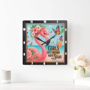 Flamingo Beach "Giro del Malcantone Quadratische Wanduhr