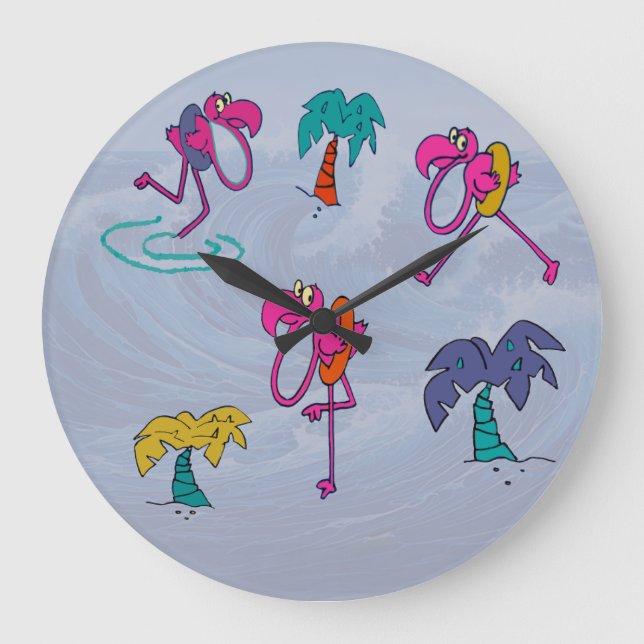 Flamingo Beach Große Wanduhr (Vorderseite)