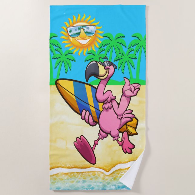 Flamingo Beach Handtuch surfen (Vorderseite)