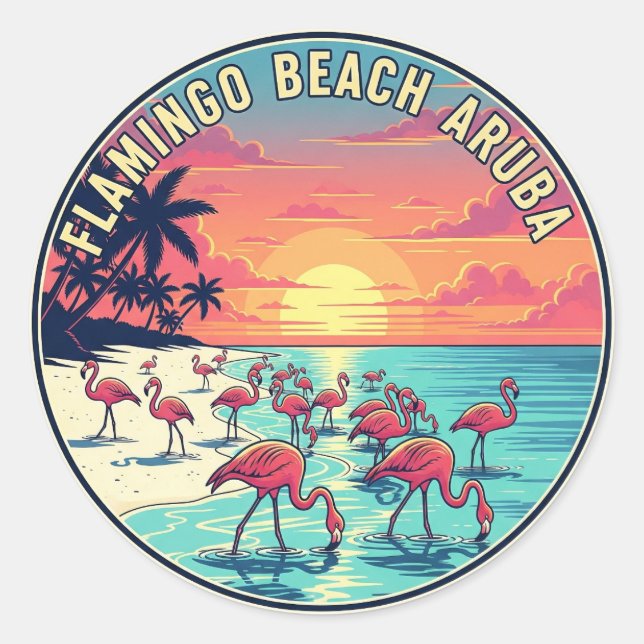 Flamingo Beach in Aruba Runder Aufkleber (Vorderseite)